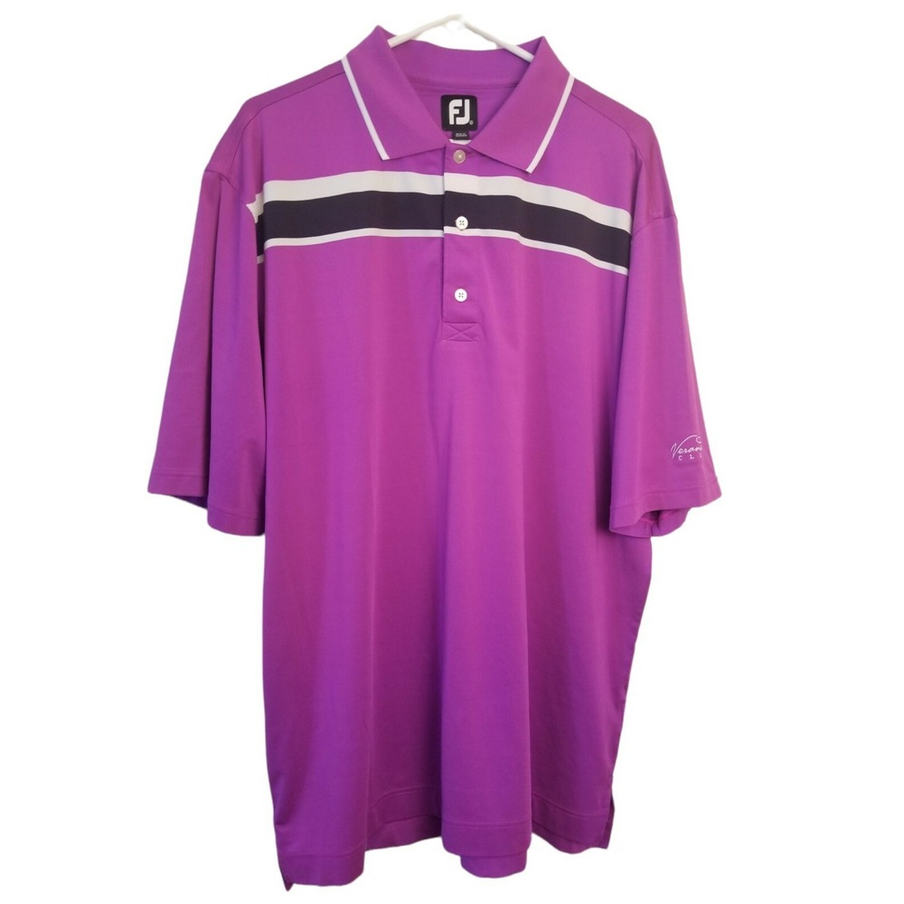 FootJoy FJ Golf Polo Purple Stripe Stretch Men's Shirt Size XL PIT TO PIT 25 IN